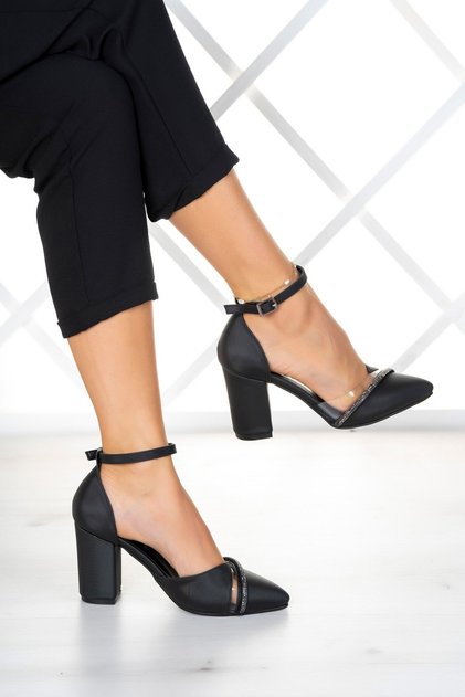 Samira Black Satin Stoned Transparent Designed Shoes