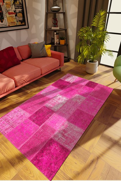 Modern Patchwork Gülkurusu Dijital Baskı Halı Kaydırmaz Ince Yıkanabilir