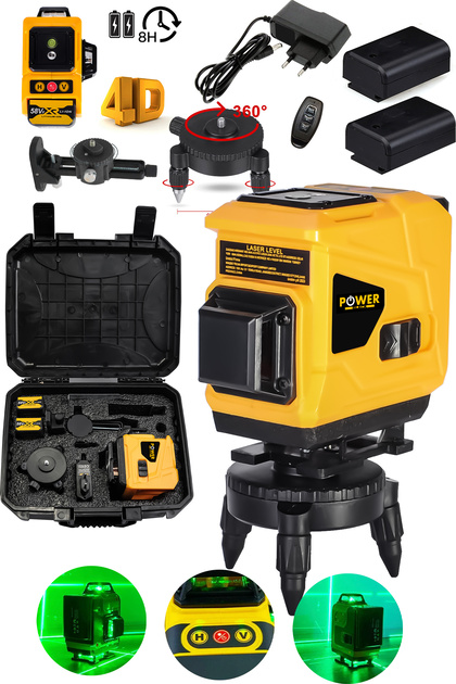 POWER BLACK 360° 12 Köşe Otomatik Hizalamalı Lazer Metre Hizalama