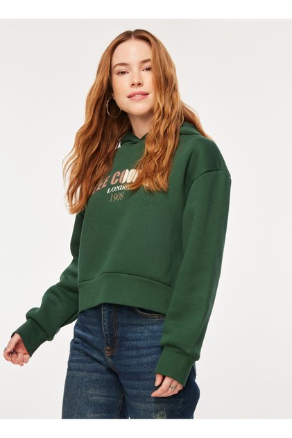 Hooded Collar Emerald Green Women's Sweatshirt 241 Lcf 241008 Zaye Emerald Green