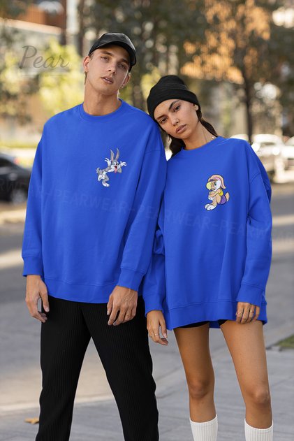 Bugs Lola Printed Unisex 3 Thread Raised Lover Set Oversize 2-Piece Sweatshirt