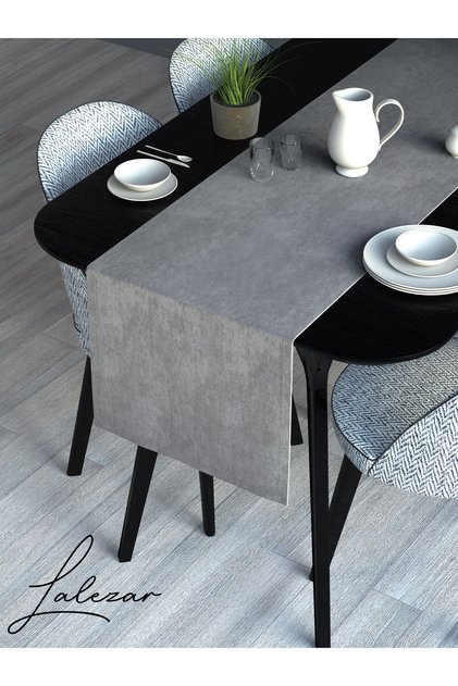 Kadife Efektli Taş Grisi Rengi Aura Serisi Runner 40 X 140