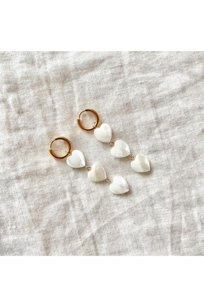 Steel Hoop Mother of Pearl Heart Earrings