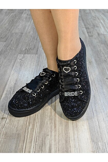 Ayakkab Tutkusu Stilo  Black Glitter Flat Sole Sneakers Glitter Black  Evening Dress Sneakers- Trendyol