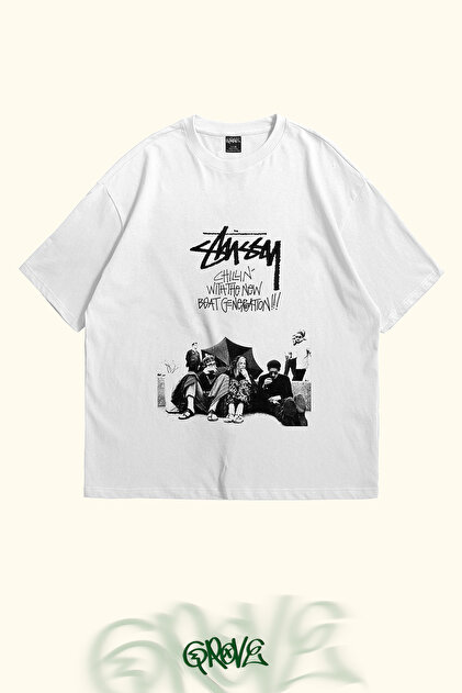 Grove Fashion Stüssy Street Grafiti Baskılı Unisex Oversize Tshirt