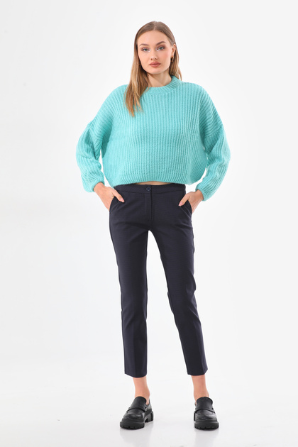 Kadın Pöti Kareli Bilek Boy Basic Pantolon
