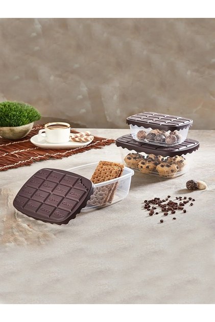 3-PIECE CHOCOLATE COVER PLASTIC STORAGE BOWL SET ASORTY