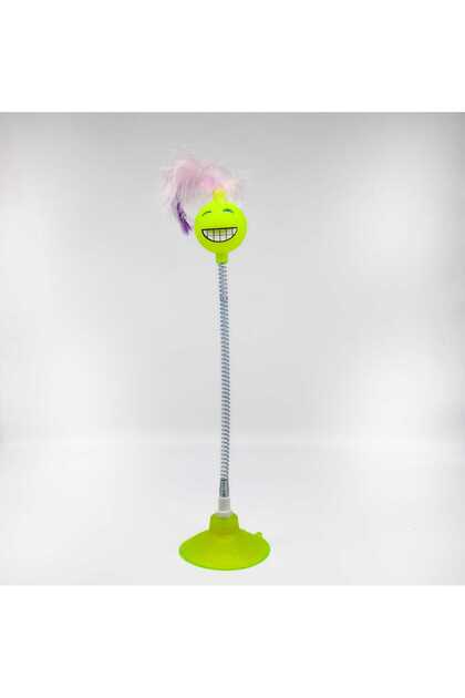 SMILING FACE CAT TOY WITH SPRING WITH SUCTION Cup GREEN 1 PIECE