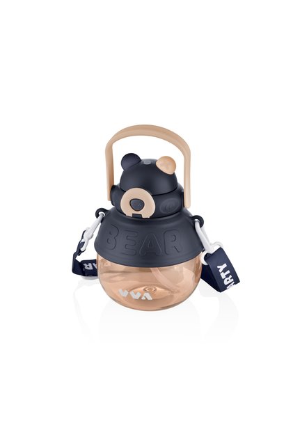 TKK 1000ml Bear Pattern Tritan Water Bottle with Strap Suitable for Use with or Without Straw