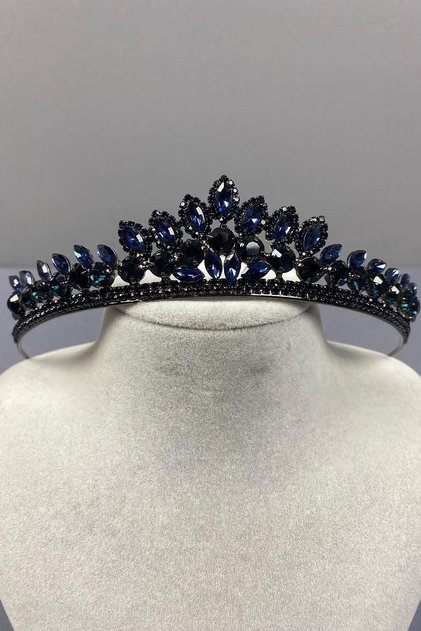 Navy Blue Leyla Model Henna and Bridal Tiara – Crown, Crystal Stone, Stylish Model, Bridal Tiara, Hair Accessory