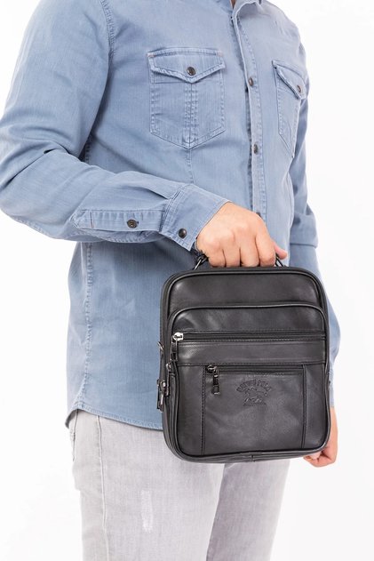 Nw-3009 Large Size Genuine Leather Case Men's Hand and Shoulder Bag Black