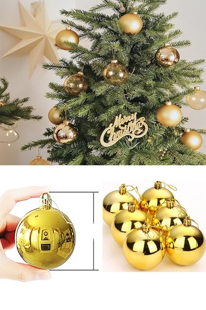 Set of 6 8 cm Christmas Gold Pine Tree Ornaments Gold Shiny Large Size Cute Ball Ornament New Year Glass Tree Ball