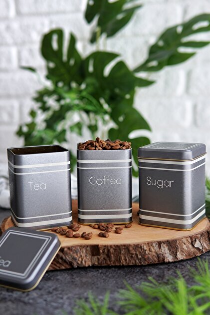 Evle Metal Tea, Coffee, Sugar Storage Box Set of X X