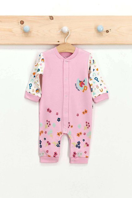 Baby Girl Dusty Pink Flowers Long Sleeve Jumpsuit