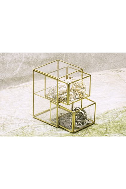 Mini Drawer Gold Organizer Makeup Glass Box with Drawers