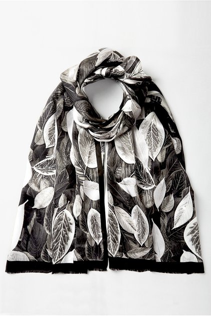 Leaves Black %100 Ipek Şal 65*185cm