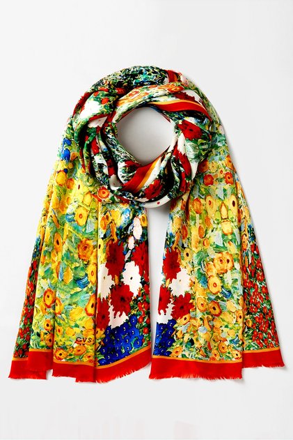 Klimt Flowers %100 Ipek Şal 65*185cm 'art On Silk'