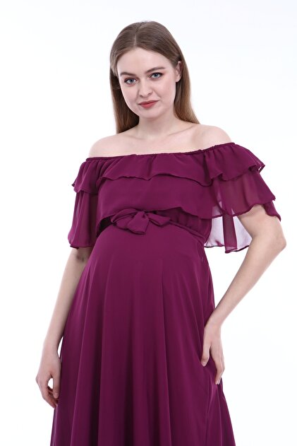 ADASTYLE Women's Plum Collar Chiffon Maternity Dress- Trendyol