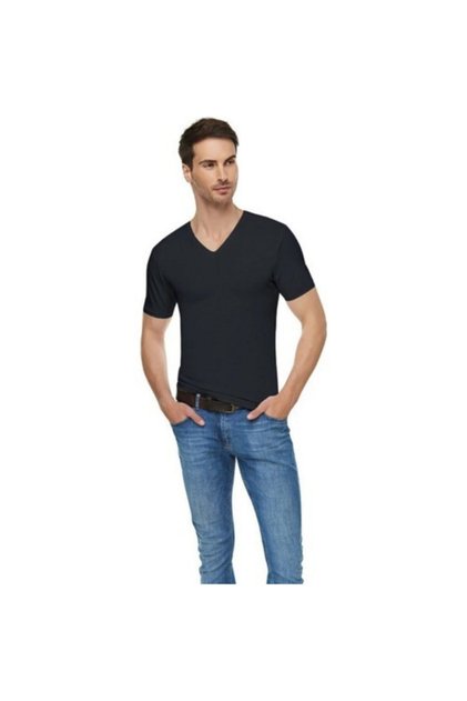 Men's Black Elastane Lycra V-Neck Short Sleeve Cotton Undershirt 3 Pack