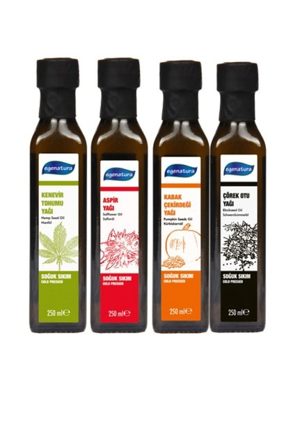 Soğuk Sıkım Kenevir+aspir+kabak Çek. + çörek otu Yağı 4x250 Ml Cam Şişe 4 Lü Özel Set