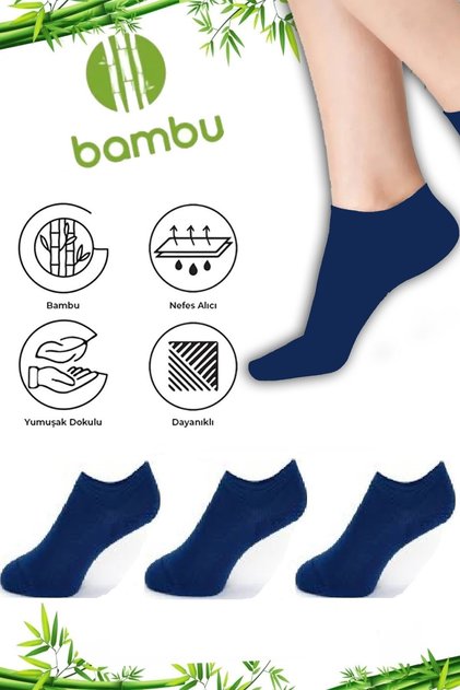 Unısex 10 Çift Bambu Patik Lacivert (DİKİŞSİZ)