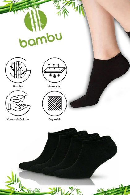 UNISEX 6 ÇİFT BAMBU PATİK SİYAH (DİKİŞSİZ)