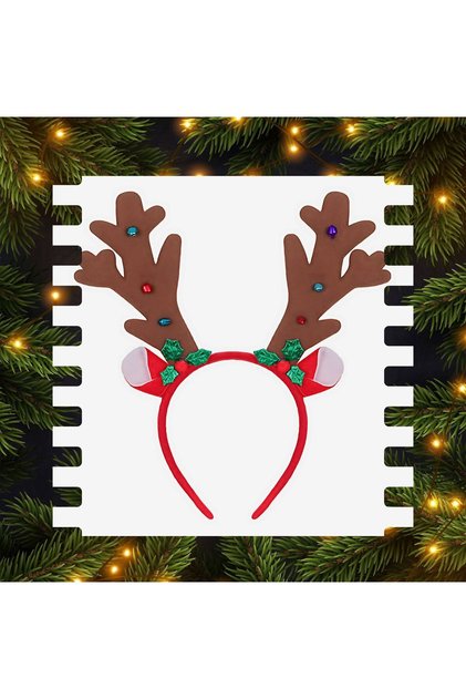 Imported luxury large Christmas deer with horn with bell fancy crown deer crown with ears red adult children