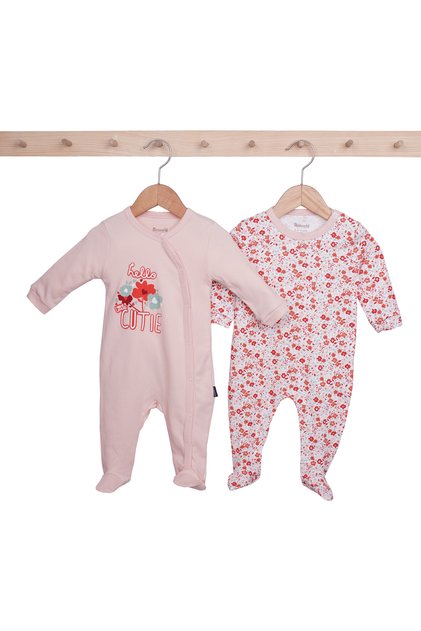 Girl's 100% Cotton Floral Patterned Long Sleeve Snap Fastened 2-Piece Jumpsuit 1-6 Months