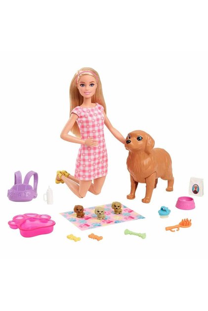 Ve Yeni Doğan Köpekler Oyun Seti Barbie Bebek Sarışın 29 Cm Yavrulayabilen Anne Köpek 3 Yavru