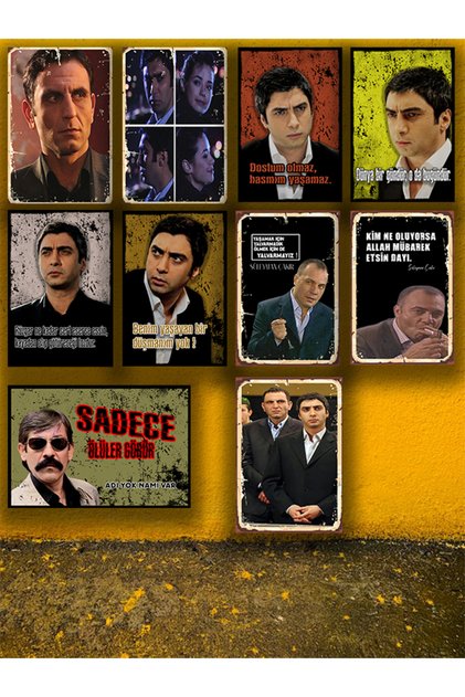 Kurtlar Vadisi Replikleri Seti 10 Adet 20x30 Cm Retro Ahşap Poster