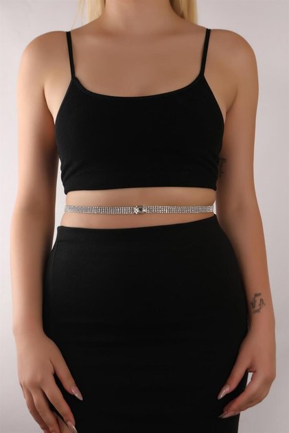 Silver Color Baguette Stone Waterway 4 Row Waist Chain Stone Waist Chain Bikini Trend Waist Chain Keme
