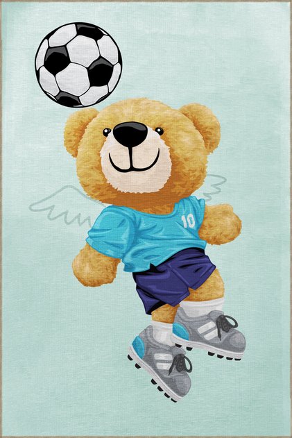 Blue Tone Surrealist Football Player Teddy Bear Patterned Creative Modern Decorative Carpet 2279