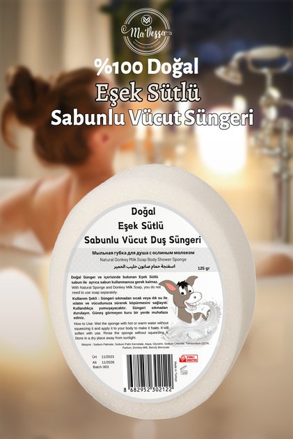 Natural Donkey Milk Sponge Soap, Donkey Milk Soap Body Shower Sponge, Bath Loofah 125 gr
