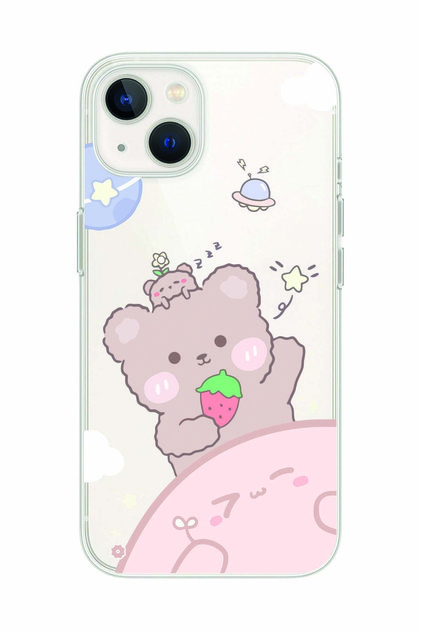 iPhone 15 Compatible Sweet Teddy Bear Patterned Transparent Phone Case