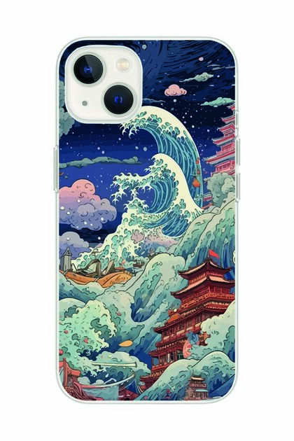 iPhone 13 Compatible Kanagawa Wave Collage Patterned Transparent Phone Case