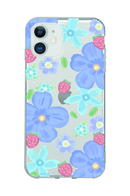 iPhone 11 Compatible Flower and Strawberry Patterned Transparent Phone Case