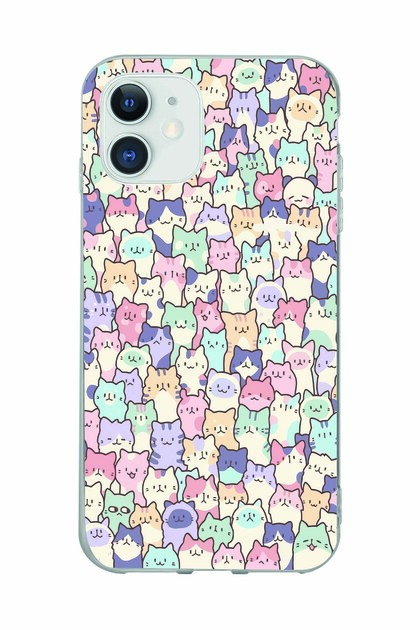 Cute Cats Patterned Transparent Phone Case Compatible with iPhone 11