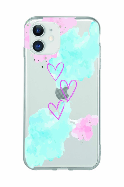 Heart Patterned Transparent Phone Case Compatible with iPhone 11