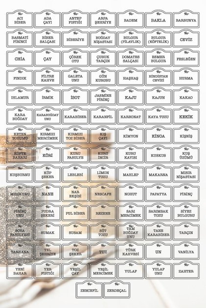 100 Adet Şeffaf Baharatlık Bakliyat Kuruyemiş Erzak Kavanoz Düzenleyici Etiket Yırtılmaz Sticker Set