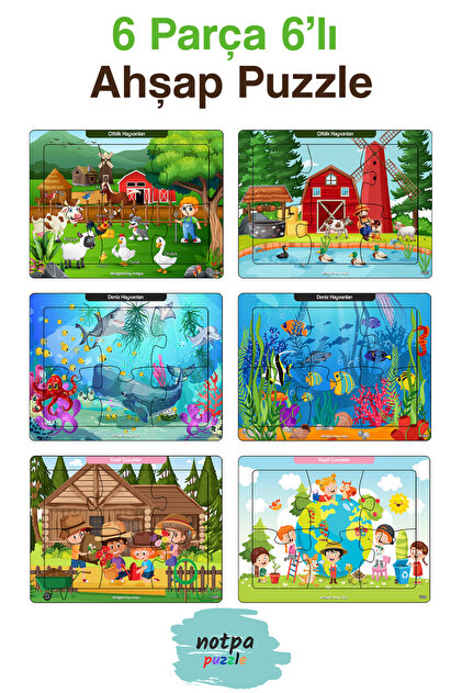 遊びやページ kutuTR Notpa Çocuklar Için Eğitici Ve Öğretici Ahşap 6 Parça 13x17