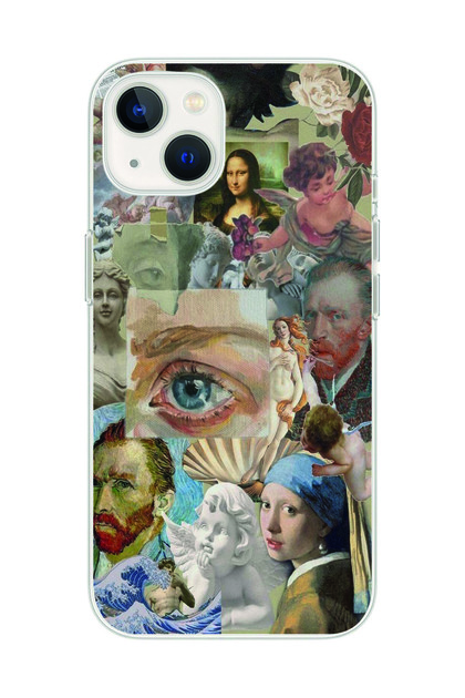 iPhone 14 Compatible Artistic Collage Patterned Transparent Phone Case