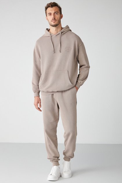 Felıx Men's Regular Fit Faded Effect Embroidered Sweatpants with Flexible Fabric