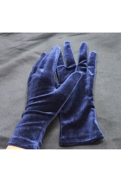 Elisabeth wrist length velvet gloves navy blue