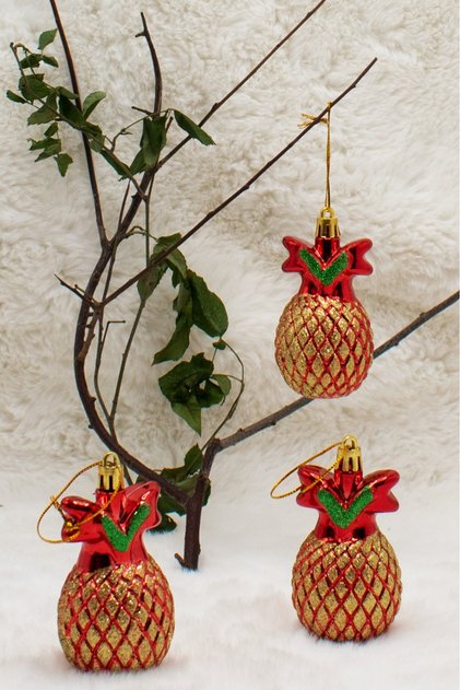 3-Piece Gold Cone Christmas Pine Tree Ornament 10 Cm