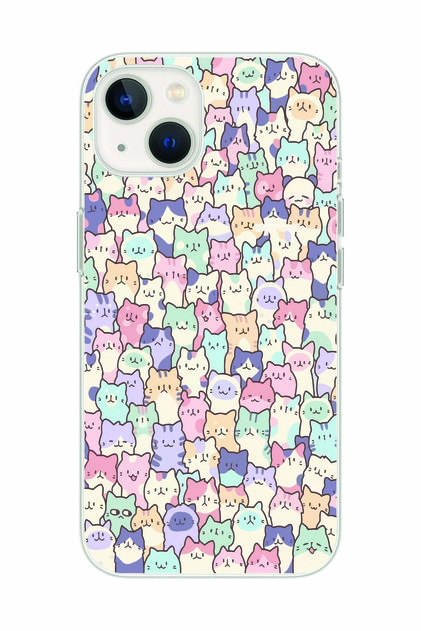 Cute Cats Patterned Transparent Phone Case Compatible with iPhone 15