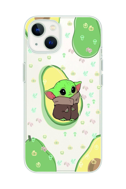 iPhone 15 Compatible Baby Yoda Patterned Transparent Phone Case