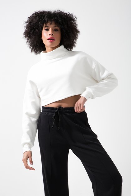 Cool Stand Collar 3 Thread Long Sleeve Crop Sweat