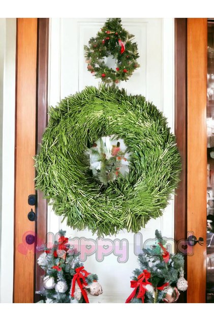 Yılbaşı Garland Model Orta Boy Çelenk Kapı Süsü Boş Kapı Süsü Yılbaşı Kapı Çelengi Yeşil 30 Cm