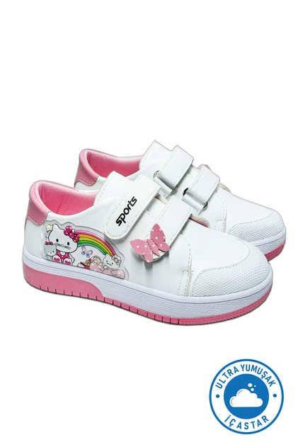 White Pink Velcro Children's Sneakers