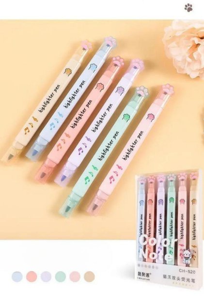 Çift Taraflı Pati Şekilli Fosforlu Kalem Seti